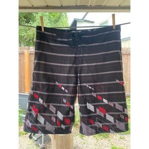 Y2K Anchor‎ Blue Striped Board Shorts Geometric Accents Swim Trunks Size 32